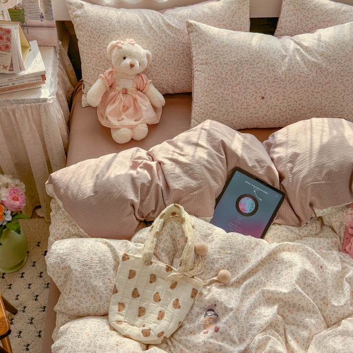 91家纺网 家纺一手货源 找家纺 丽美人家纺 2025新款【全尺寸不断货】高克重木棉提花双层纱四件套 QB时光