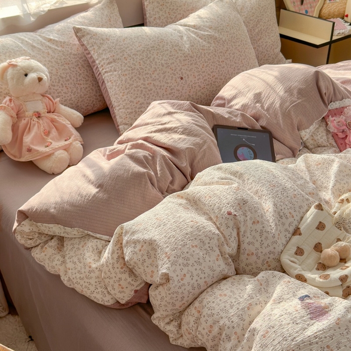 91家纺网 家纺一手货源 找家纺 丽美人家纺 2025新款【全尺寸不断货】高克重木棉提花双层纱四件套 QB时光