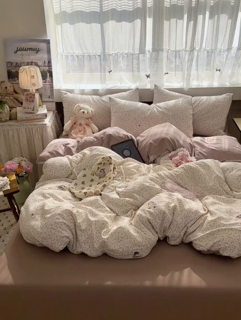 91家纺网 家纺一手货源 找家纺 丽美人家纺 2025新款【全尺寸不断货】高克重木棉提花双层纱四件套 QB时光