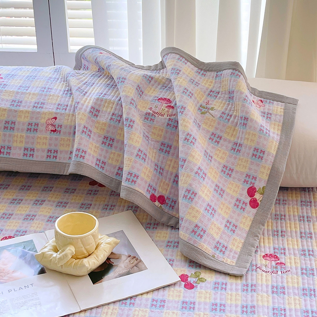 91家纺网 家纺一手货源 找家纺 雨彤家纺 2025新款A类双层纱夹棉双人枕巾 森田原野