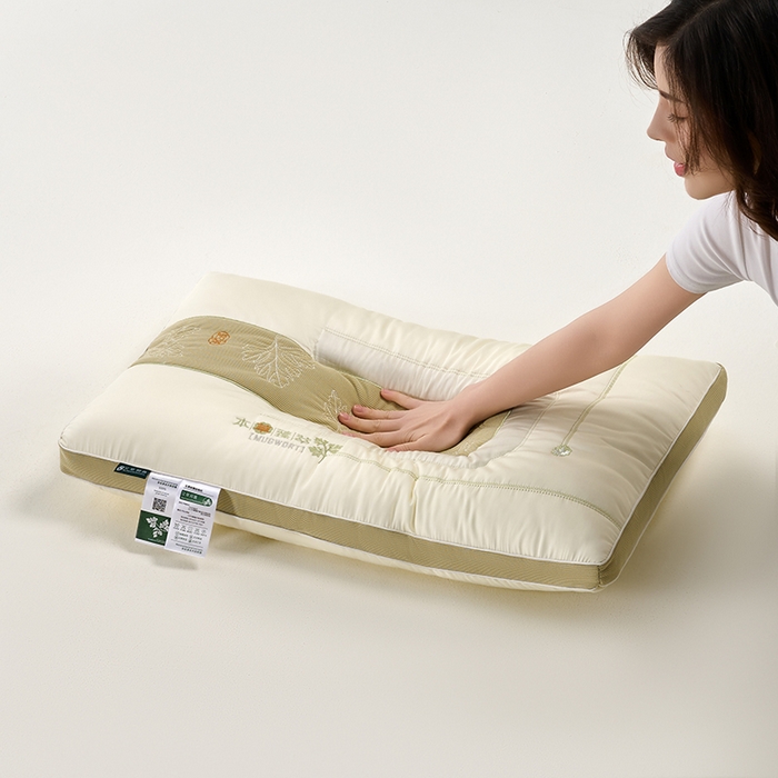 91家纺网 家纺一手货源 找家纺 鼎晟纺 2025新款艾草助眠护颈枕学生枕芯成人枕头 艾草助眠枕-米白