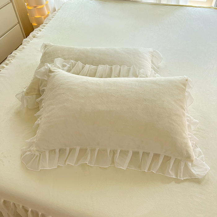 91家纺网 家纺一手货源 找家纺 唐人居 2025新款宝宝绒蕾丝花边四件套--米朵系列 米朵-奶白