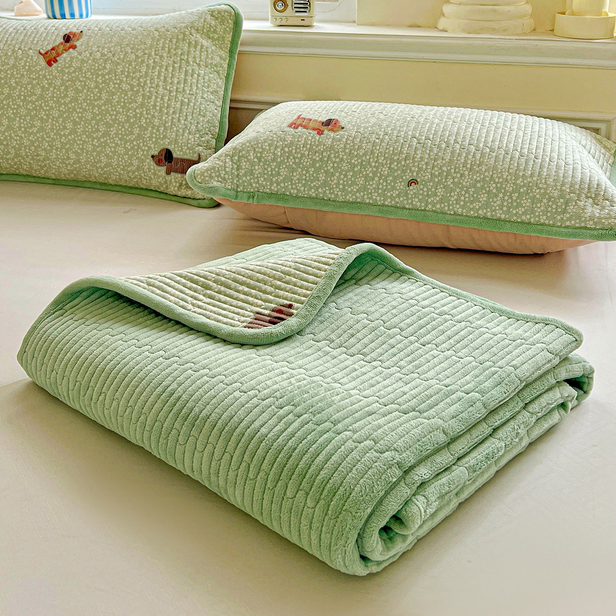 91家纺网 家纺一手货源 找家纺 （总）恒尚居 2025新款纯棉牛奶绒学生床垫 双面两用夹棉床单床垫-秋冬款 四季通用