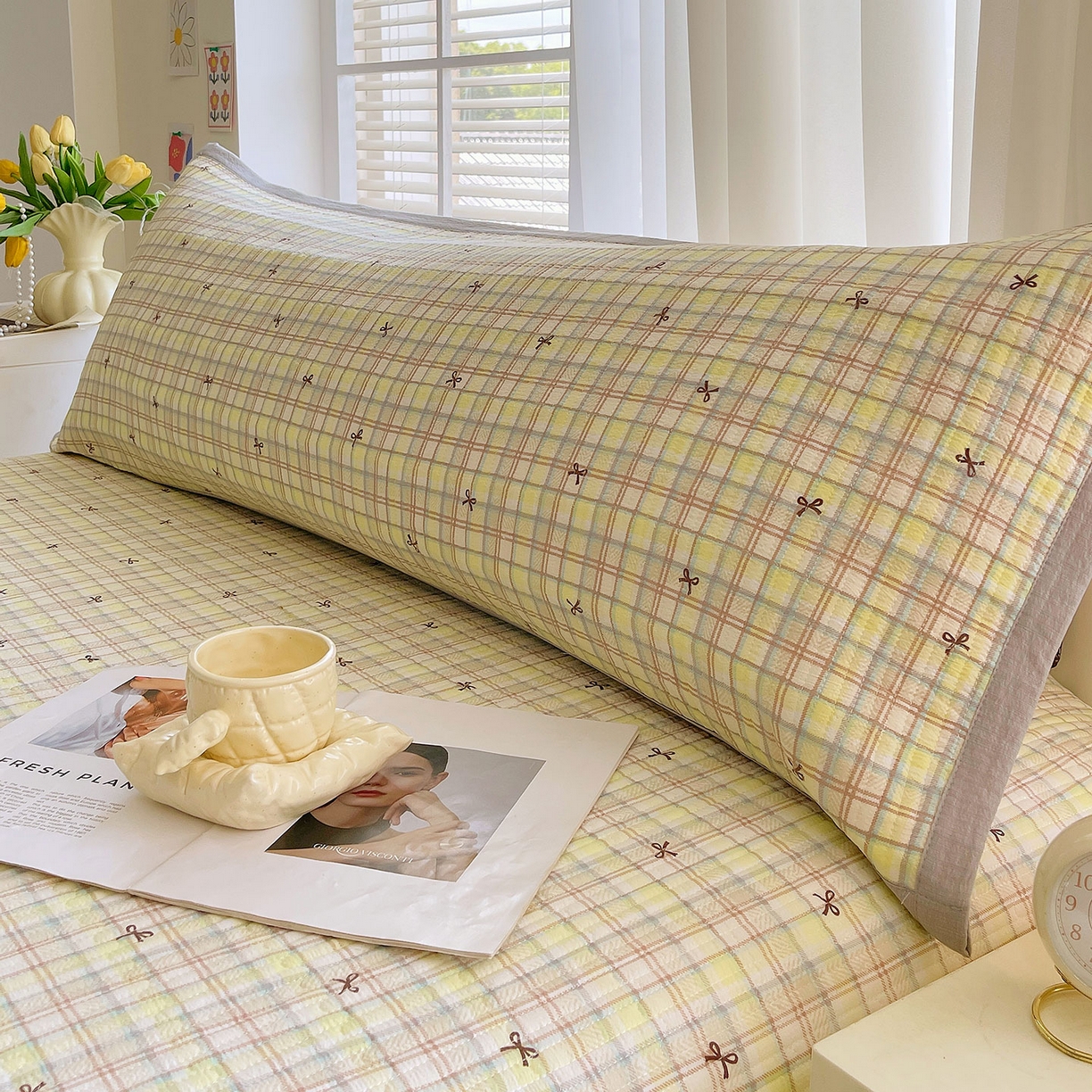 91家纺网 家纺一手货源 找家纺 雨彤家纺 2025新款A类双层纱夹棉双人枕巾 格调蝴蝶结