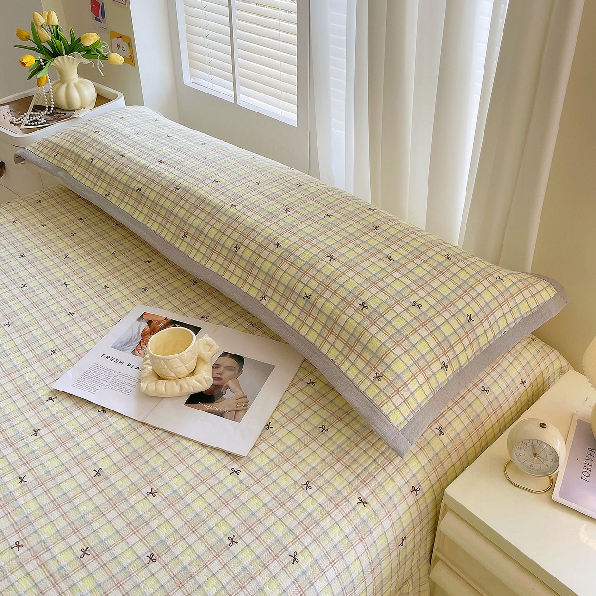 91家纺网 家纺一手货源 找家纺 雨彤家纺 2025新款A类双层纱夹棉双人枕巾 格调蝴蝶结