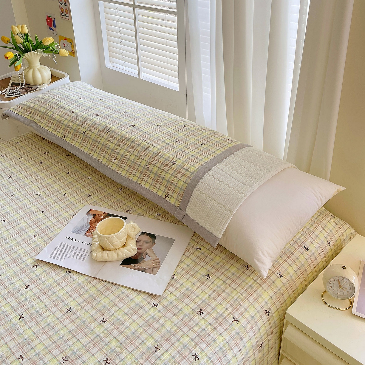 91家纺网 家纺一手货源 找家纺 雨彤家纺 2025新款A类双层纱夹棉双人枕巾 格调蝴蝶结