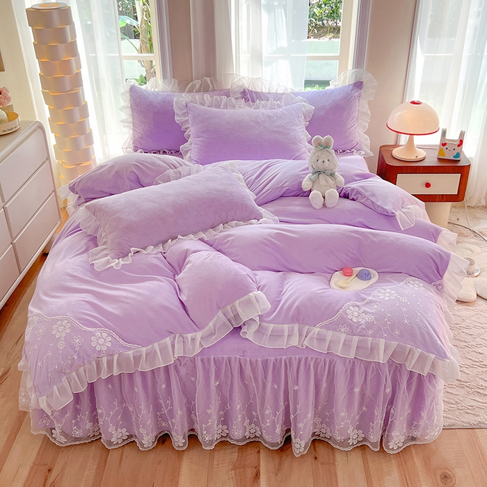 唐人居 2025新款宝宝绒蕾丝花边四件套--米朵系列 米朵-浅紫