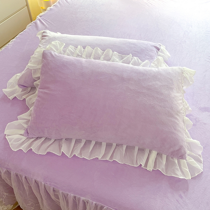 91家纺网 家纺一手货源 找家纺 唐人居 2025新款宝宝绒蕾丝花边四件套--米朵系列 米朵-浅紫