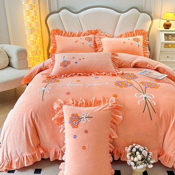 91家纺网 家纺一手货源 找家纺 （总）唐人居 2025新款水晶绒毛巾绣四件套--幸福花开系列