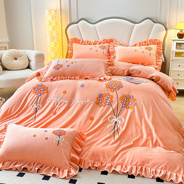 91家纺网 家纺一手货源 找家纺 （总）唐人居 2025新款水晶绒毛巾绣四件套--幸福花开系列