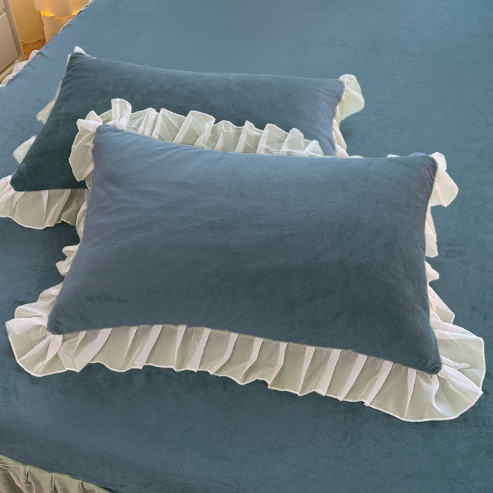 91家纺网 家纺一手货源 找家纺 唐人居 2025新款宝宝绒蕾丝花边四件套--米朵系列 米朵-深蓝