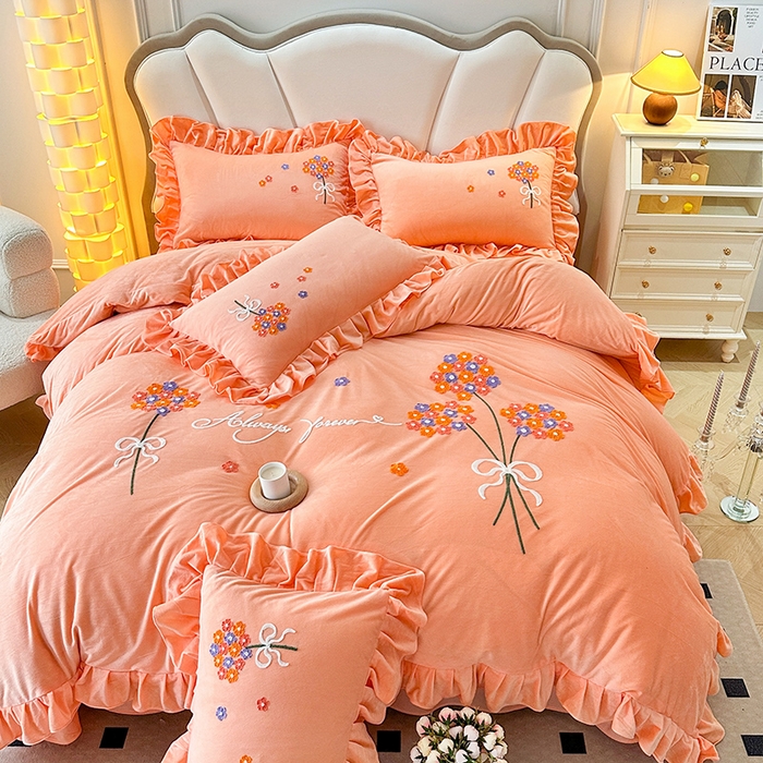 91家纺网 家纺一手货源 找家纺 （总）唐人居 2025新款水晶绒毛巾绣四件套--幸福花开系列