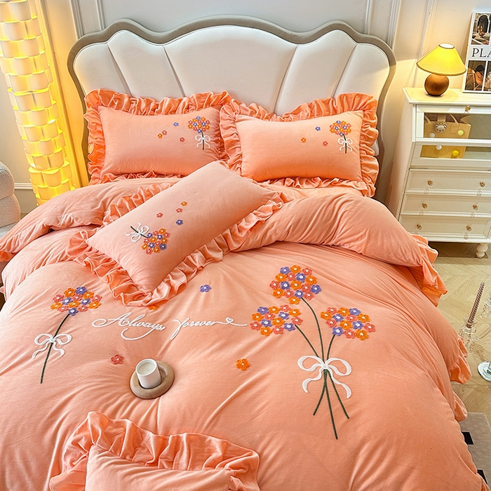 91家纺网 家纺一手货源 找家纺 （总）唐人居 2025新款水晶绒毛巾绣四件套--幸福花开系列