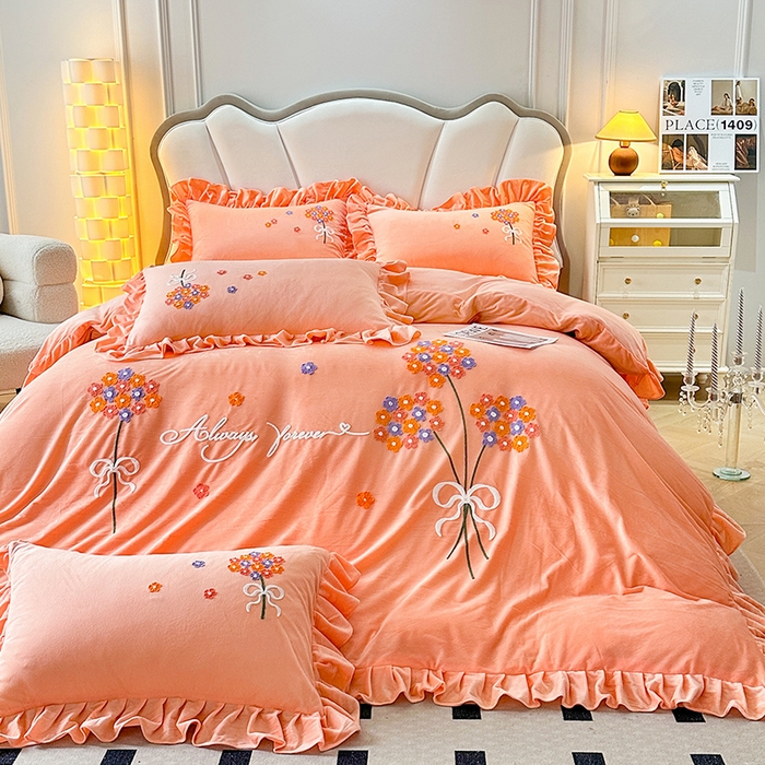 91家纺网 家纺一手货源 找家纺 （总）唐人居 2025新款水晶绒毛巾绣四件套--幸福花开系列