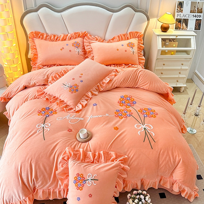 91家纺网 家纺一手货源 找家纺 （总）唐人居 2025新款水晶绒毛巾绣四件套--幸福花开系列