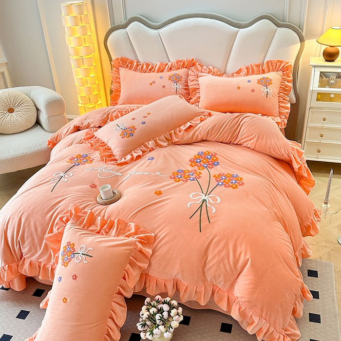 91家纺网 家纺一手货源 找家纺 （总）唐人居 2025新款水晶绒毛巾绣四件套--幸福花开系列