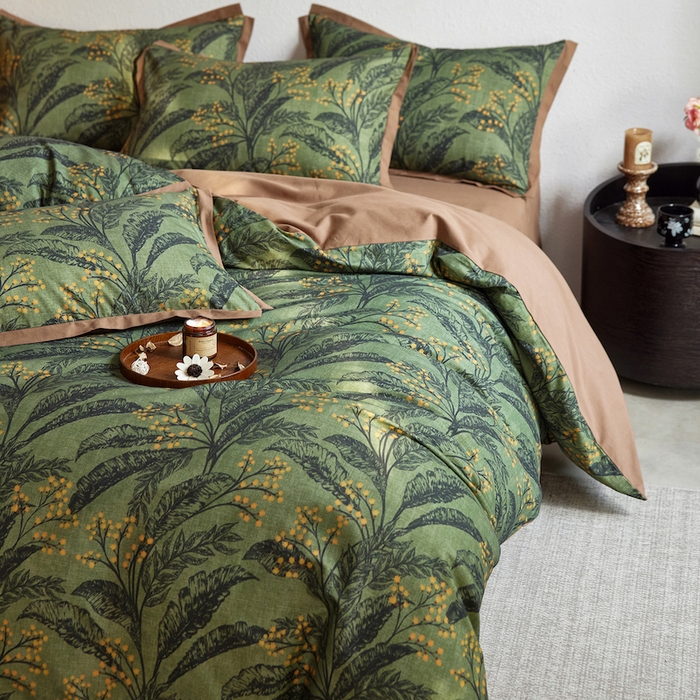 91家纺网 家纺一手货源 找家纺 千朵森 2025新款全棉拼角印花磨毛四件套 青枝