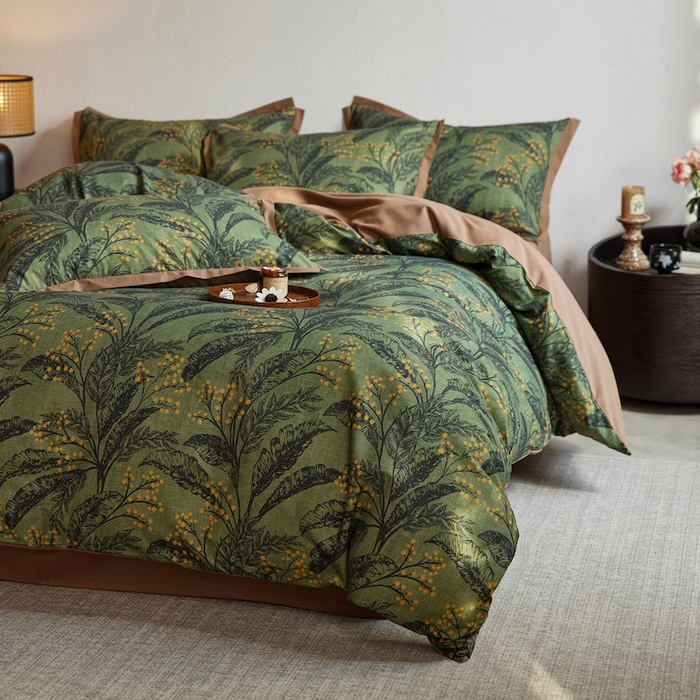 91家纺网 家纺一手货源 找家纺 千朵森 2025新款全棉拼角印花磨毛四件套 青枝