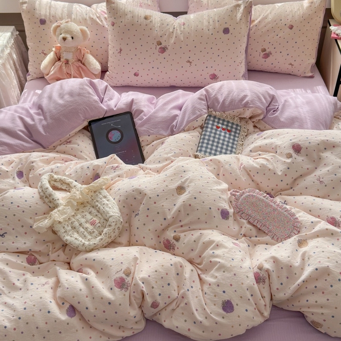 91家纺网 家纺一手货源 找家纺 丽美人家纺 2025新款【全尺寸不断货】高克重木棉提花双层纱四件套 QB小甜心