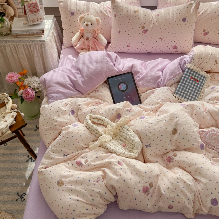 91家纺网 家纺一手货源 找家纺 丽美人家纺 2025新款【全尺寸不断货】高克重木棉提花双层纱四件套 QB小甜心