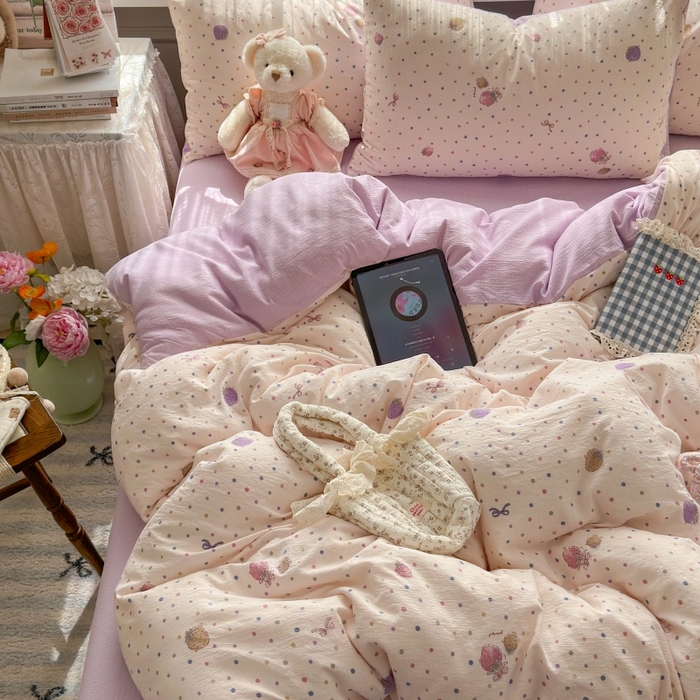 91家纺网 家纺一手货源 找家纺 丽美人家纺 2025新款【全尺寸不断货】高克重木棉提花双层纱四件套 QB小甜心