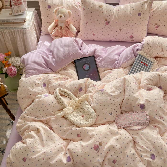 91家纺网 家纺一手货源 找家纺 丽美人家纺 2025新款【全尺寸不断货】高克重木棉提花双层纱四件套 QB小甜心