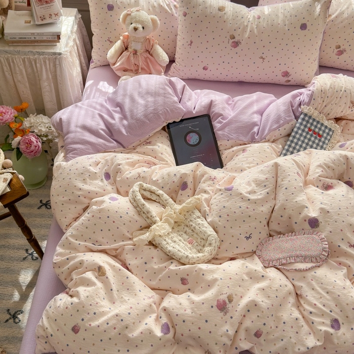 91家纺网 家纺一手货源 找家纺 丽美人家纺 2025新款【全尺寸不断货】高克重木棉提花双层纱四件套 QB小甜心