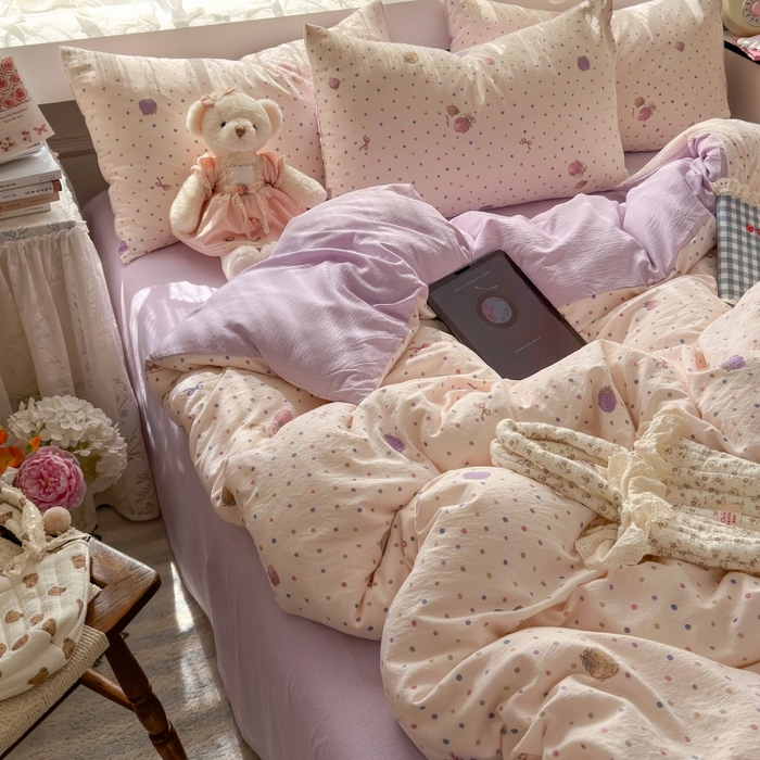 91家纺网 家纺一手货源 找家纺 丽美人家纺 2025新款【全尺寸不断货】高克重木棉提花双层纱四件套 QB小甜心