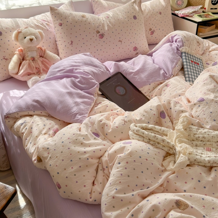 91家纺网 家纺一手货源 找家纺 丽美人家纺 2025新款【全尺寸不断货】高克重木棉提花双层纱四件套 QB小甜心