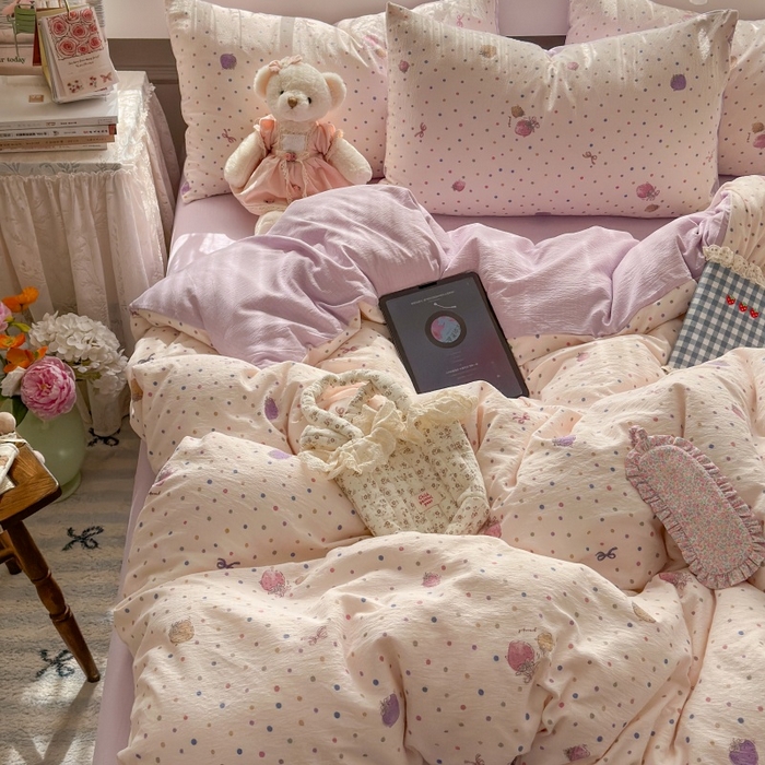 91家纺网 家纺一手货源 找家纺 丽美人家纺 2025新款【全尺寸不断货】高克重木棉提花双层纱四件套 QB小甜心