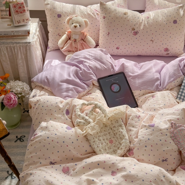 91家纺网 家纺一手货源 找家纺 丽美人家纺 2025新款【全尺寸不断货】高克重木棉提花双层纱四件套 QB小甜心