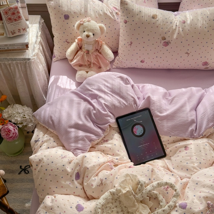 91家纺网 家纺一手货源 找家纺 丽美人家纺 2025新款【全尺寸不断货】高克重木棉提花双层纱四件套 QB小甜心