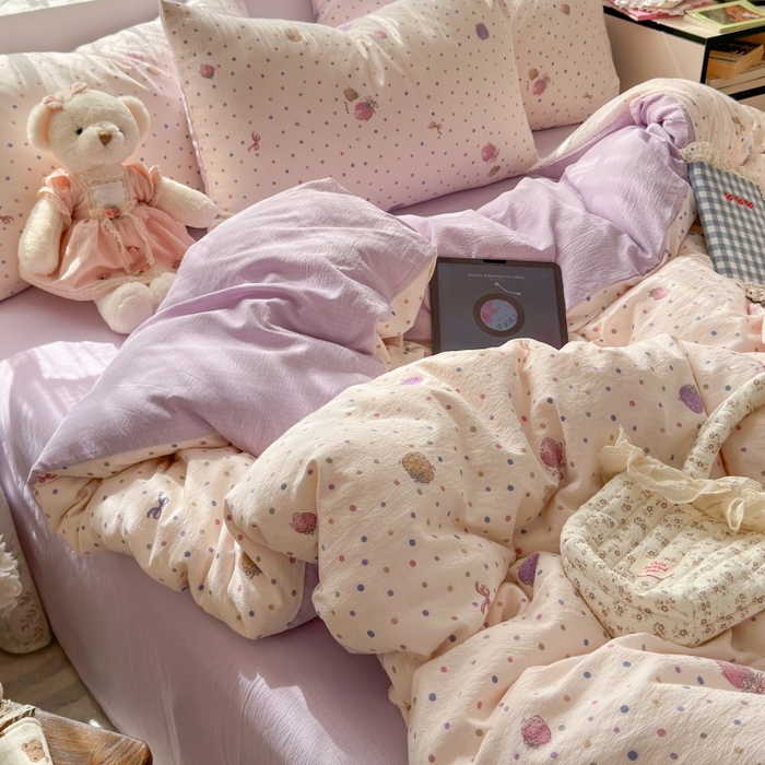 91家纺网 家纺一手货源 找家纺 丽美人家纺 2025新款【全尺寸不断货】高克重木棉提花双层纱四件套 QB小甜心