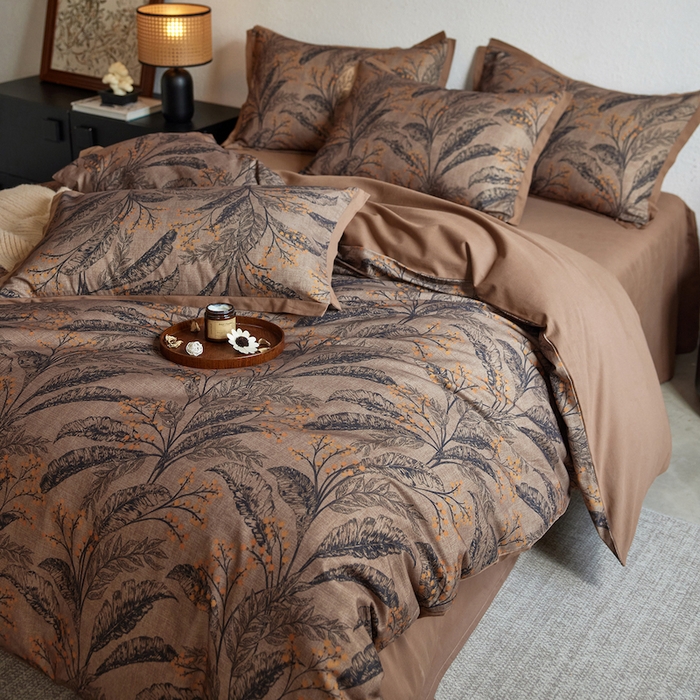 91家纺网 家纺一手货源 找家纺 千朵森 2025新款全棉拼角印花磨毛四件套 秋穗