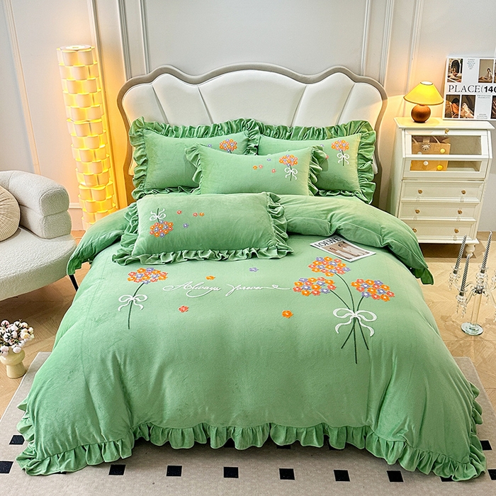 91家纺网 家纺一手货源 找家纺 （总）唐人居 2025新款水晶绒毛巾绣四件套--幸福花开系列