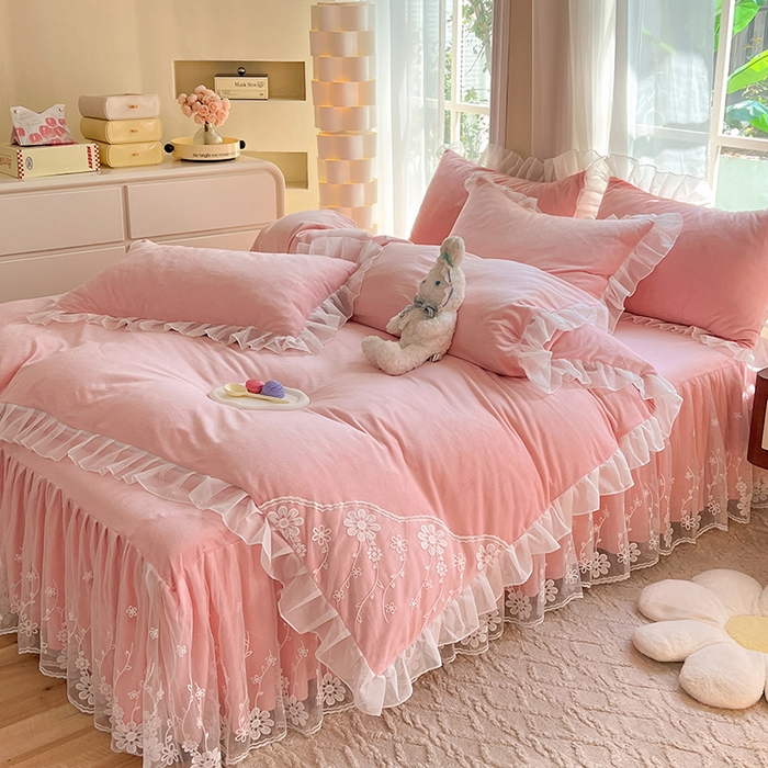 91家纺网 家纺一手货源 找家纺 唐人居 2025新款宝宝绒蕾丝花边四件套--米朵系列 米朵-玉