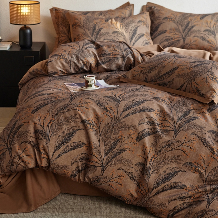 91家纺网 家纺一手货源 找家纺 千朵森 2025新款全棉拼角印花磨毛四件套 秋穗