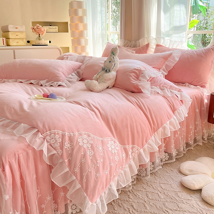 91家纺网 家纺一手货源 找家纺 唐人居 2025新款宝宝绒蕾丝花边四件套--米朵系列 米朵-玉