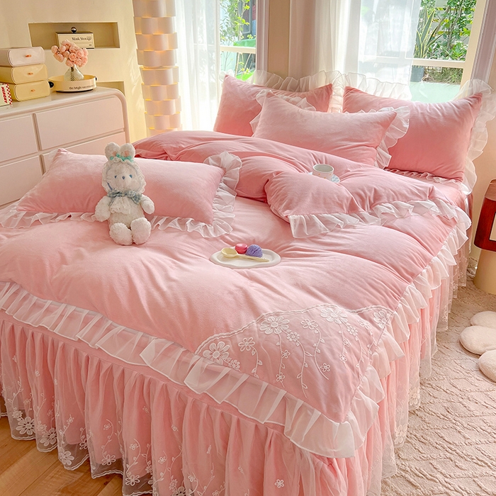 91家纺网 家纺一手货源 找家纺 唐人居 2025新款宝宝绒蕾丝花边四件套--米朵系列 米朵-玉