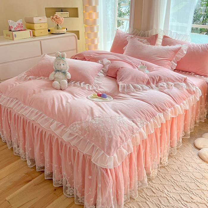 91家纺网 家纺一手货源 找家纺 唐人居 2025新款宝宝绒蕾丝花边四件套--米朵系列 米朵-玉