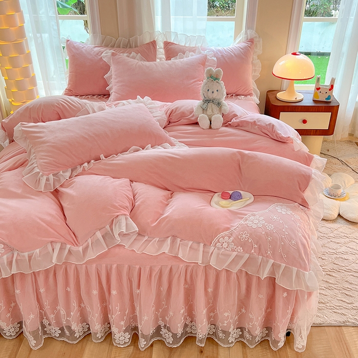 91家纺网 家纺一手货源 找家纺 唐人居 2025新款宝宝绒蕾丝花边四件套--米朵系列 米朵-玉