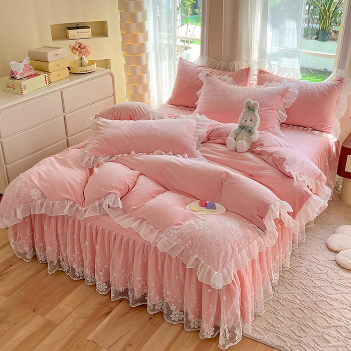 91家纺网 家纺一手货源 找家纺 唐人居 2025新款宝宝绒蕾丝花边四件套--米朵系列 米朵-玉