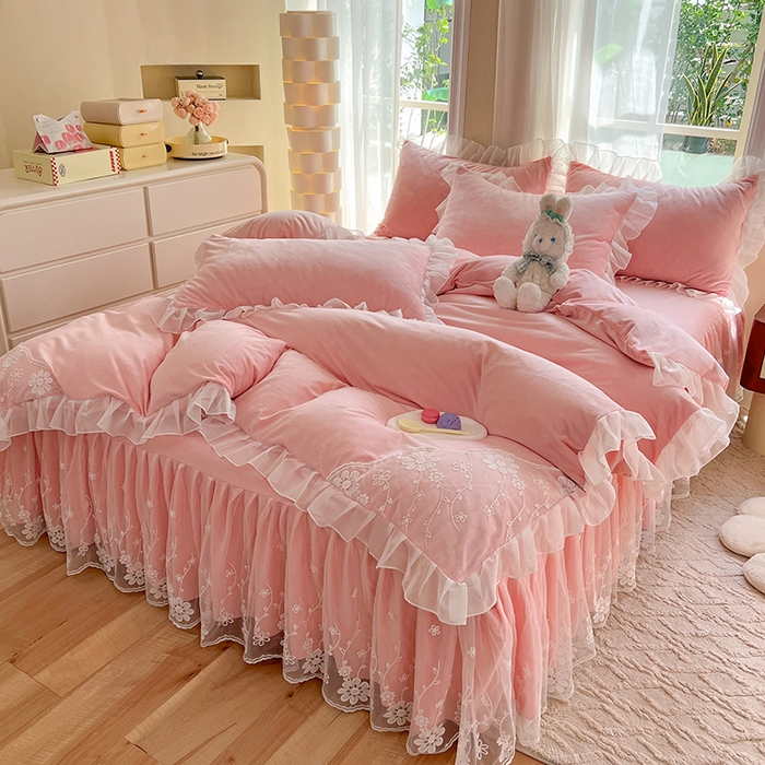 91家纺网 家纺一手货源 找家纺 唐人居 2025新款宝宝绒蕾丝花边四件套--米朵系列 米朵-玉