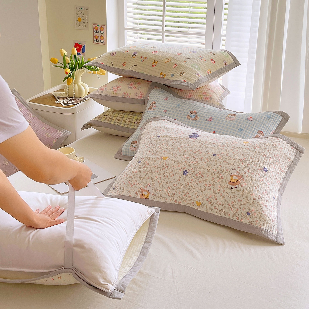 91家纺网 家纺一手货源 找家纺 （总）雨彤家纺 2025新款A类双层纱夹棉单人枕巾