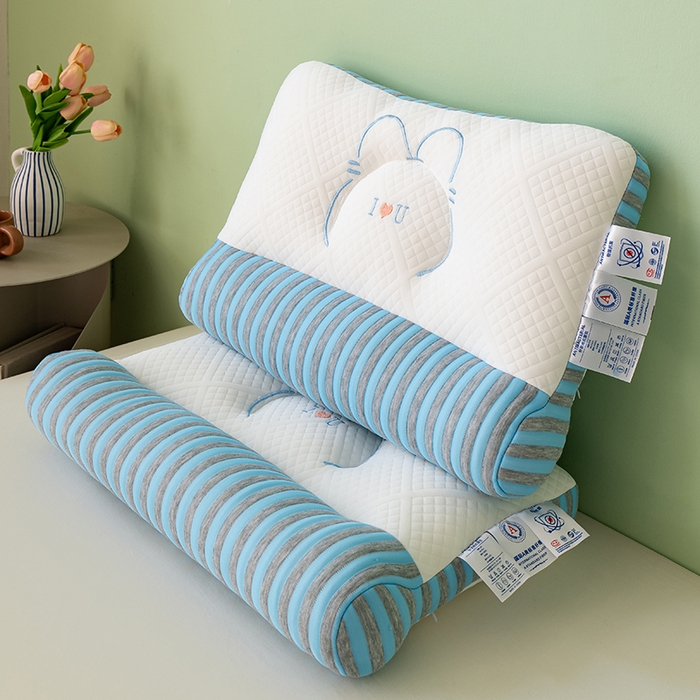 91家纺网 家纺一手货源 找家纺 小米枕芯 2025新款爱情海刺绣护颈枕头枕芯 蓝色