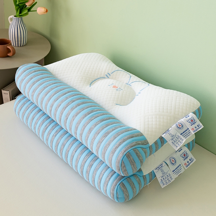 91家纺网 家纺一手货源 找家纺 小米枕芯 2025新款爱情海刺绣护颈枕头枕芯 蓝色