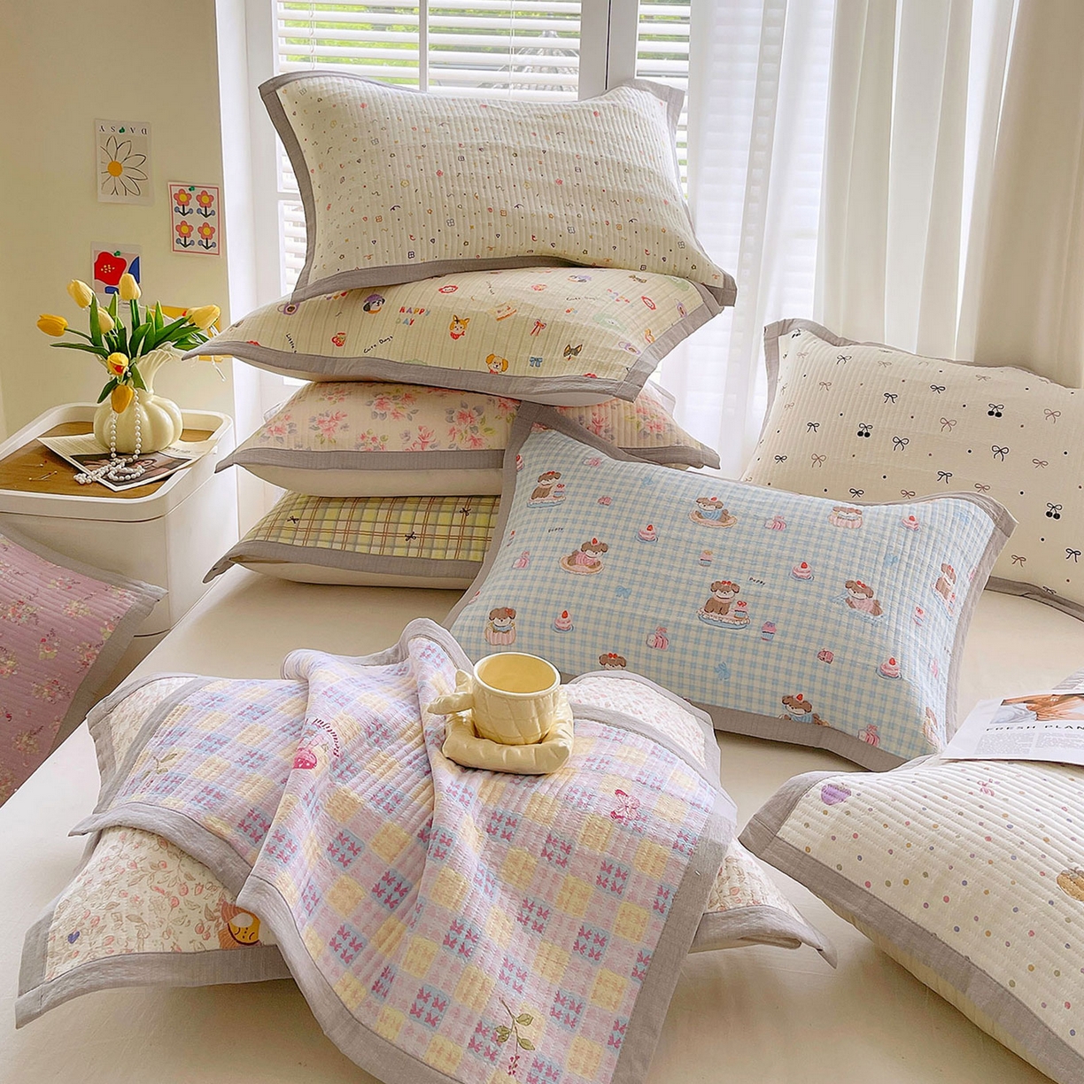 91家纺网 家纺一手货源 找家纺 （总）雨彤家纺 2025新款A类双层纱夹棉单人枕巾