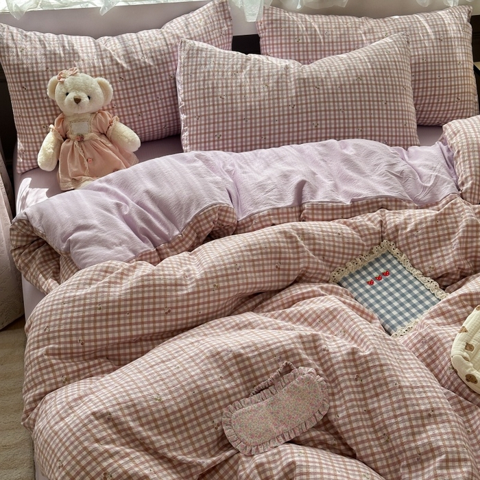 91家纺网 家纺一手货源 找家纺 丽美人家纺 2025新款【全尺寸不断货】高克重木棉提花双层纱四件套 QB紫樱桃