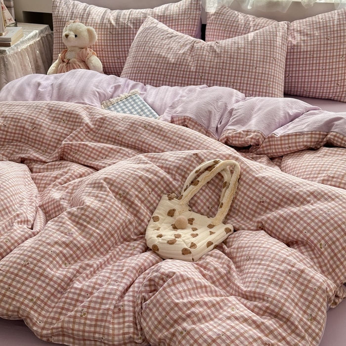 91家纺网 家纺一手货源 找家纺 丽美人家纺 2025新款【全尺寸不断货】高克重木棉提花双层纱四件套 QB紫樱桃