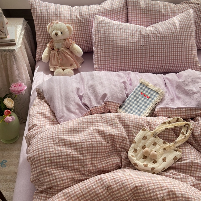 91家纺网 家纺一手货源 找家纺 丽美人家纺 2025新款【全尺寸不断货】高克重木棉提花双层纱四件套 QB紫樱桃